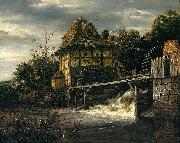 RUISDAEL, Jacob Isaackszon van Two Undershot Watermills with Men Opening a Sluice oil